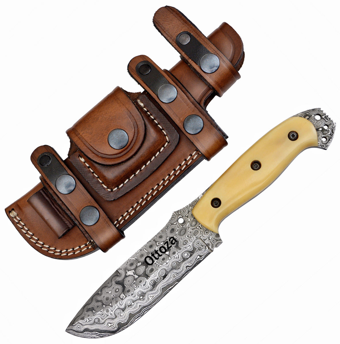 Ottoza Handmade Damascus Hunting Knife & Bone Handle No:315