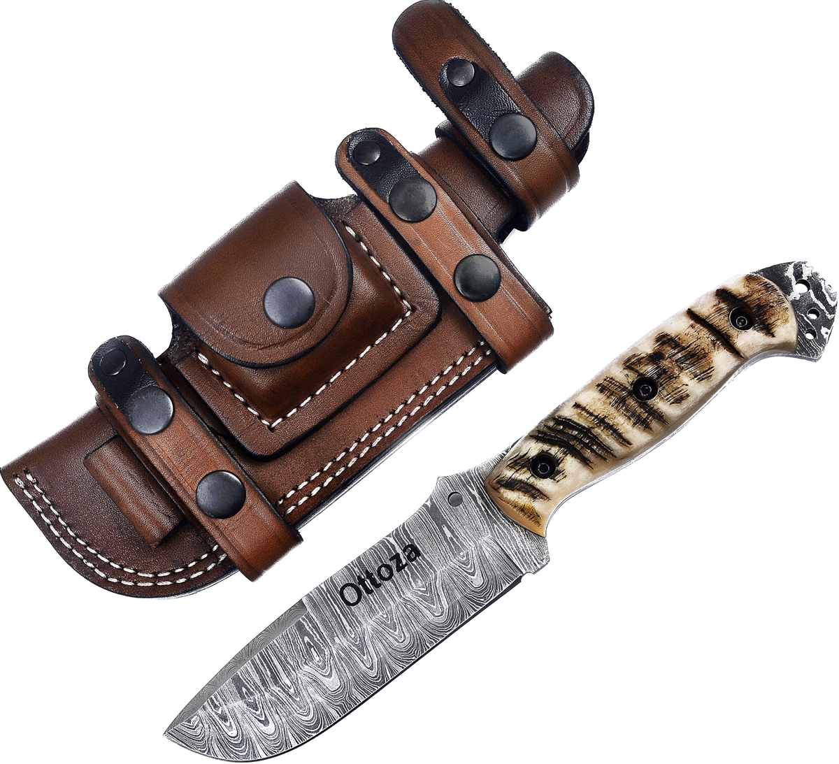 Ottoza Handmade Damascus Hunting Knife & Ram Horn Handle No:308