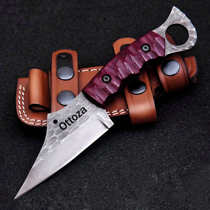 Ottoza Handmade 1095 Carbon Steel Hunting Knife & Micarta Handle No:414