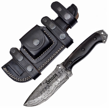 Ottoza Handmade Damascus Hunting Knife & Cow Horn Handle No:408