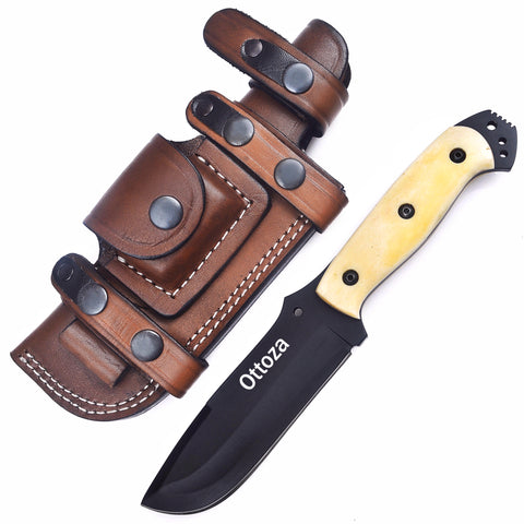 Ottoza Handmade 1095 Carbon Steel Hunting  Knife & Bone Handle No:354