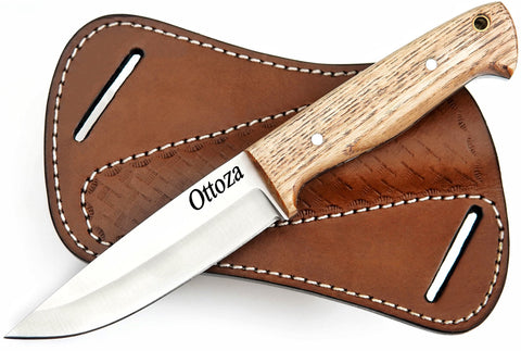 Ottoza 1095 High Carbon Steel Bushcraft Knife & Ash Wood Handle No:403