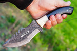 Ottoza Handmade Damascus Tracker Knife with Cow Horn & Bone Handle No:203