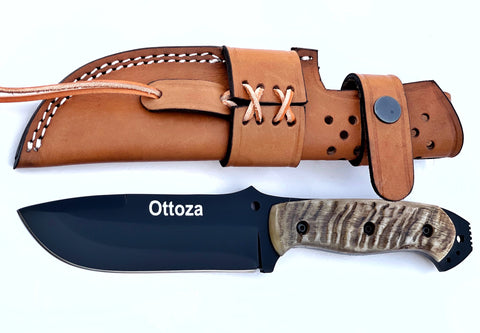 Ottoza Handmade 1095 Carbon Steel Hunting Knife & Ram Horn Handle No:356